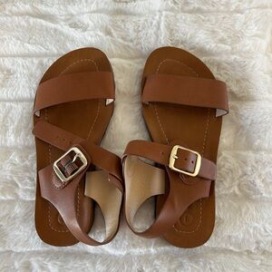 Brown/Tan Faux Leather Sandals